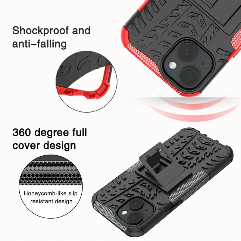 Bulk Purchasing For iPhone 15 Plus Case with Kickstand Tyre Pattern PC + TPU Phone Cover - Blue