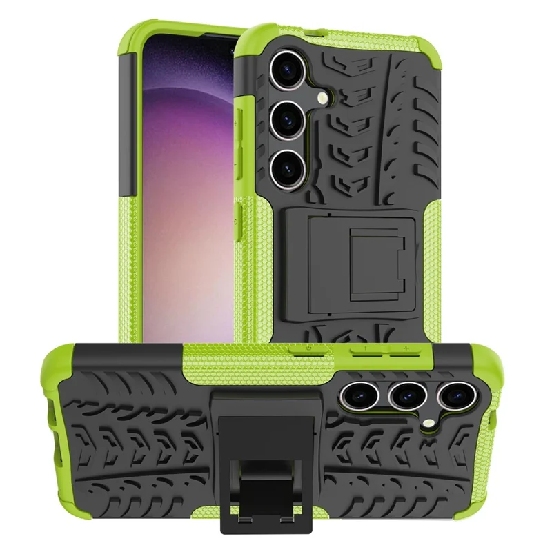 Bulk Purchasing For Samsung Galaxy S24 Case with Kickstand Tyre Pattern PC + TPU Phone Cover - Green