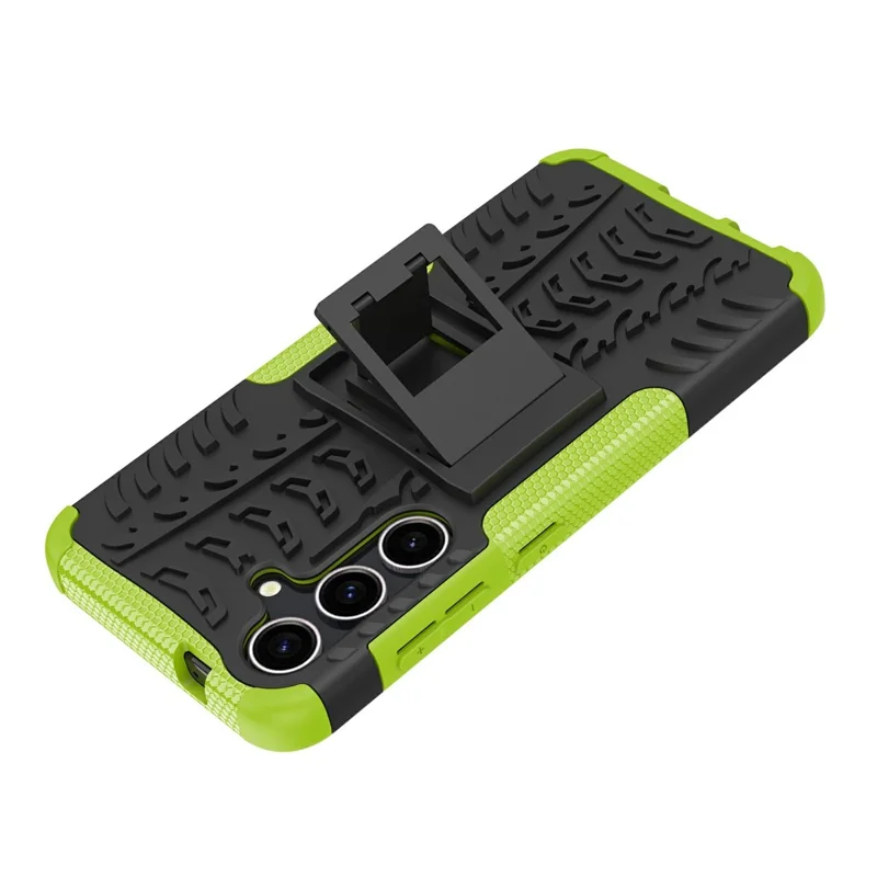 Bulk Purchasing For Samsung Galaxy S24 Case with Kickstand Tyre Pattern PC + TPU Phone Cover - Green