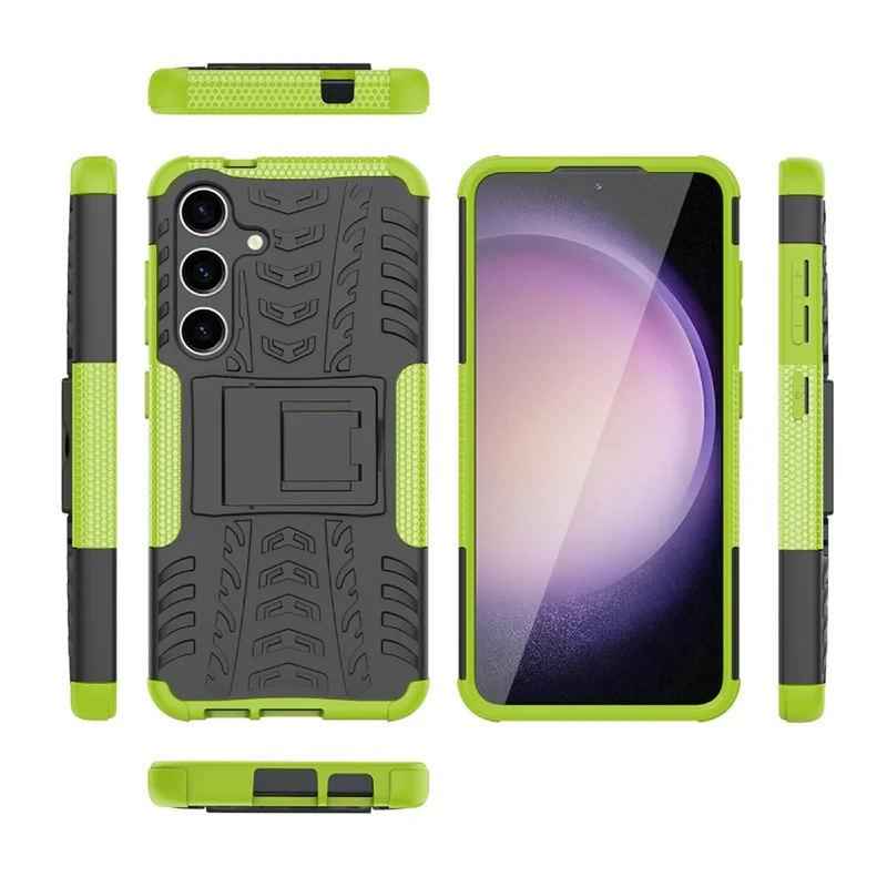 Bulk Purchasing For Samsung Galaxy S24+ Case with Kickstand Tyre Pattern PC + TPU Phone Cover - Green