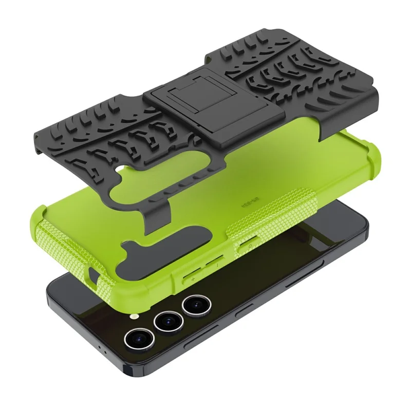 Bulk Purchasing For Samsung Galaxy S24+ Case with Kickstand Tyre Pattern PC + TPU Phone Cover - Green