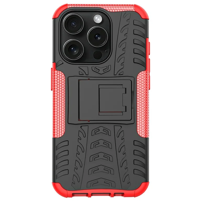 Bulk Purchasing For iPhone 15 Pro Case with Kickstand Tyre Pattern PC + TPU Phone Cover - Red