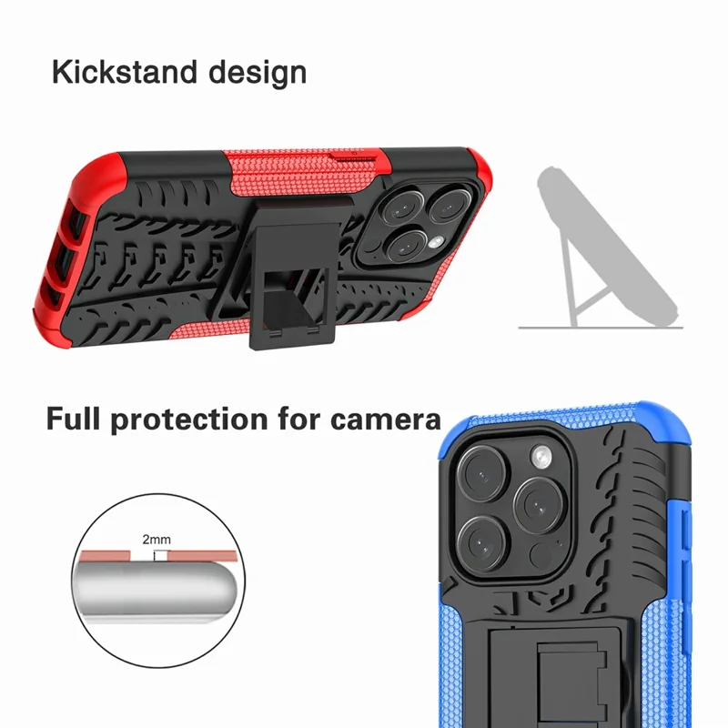 Bulk Purchasing For iPhone 15 Pro Case with Kickstand Tyre Pattern PC + TPU Phone Cover - Red