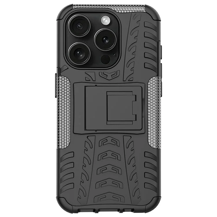 Bulk Purchasing For iPhone 14 Pro Max Case with Kickstand Tyre Pattern PC + TPU Phone Cover - Black
