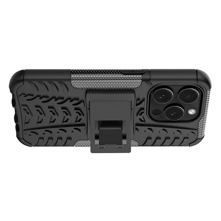 Bulk Purchasing For iPhone 14 Pro Max Case with Kickstand Tyre Pattern PC + TPU Phone Cover - Black