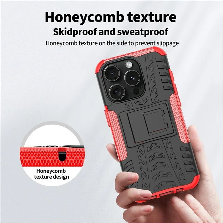 Bulk Purchasing For iPhone 14 Pro Max Case with Kickstand Tyre Pattern PC + TPU Phone Cover - Black