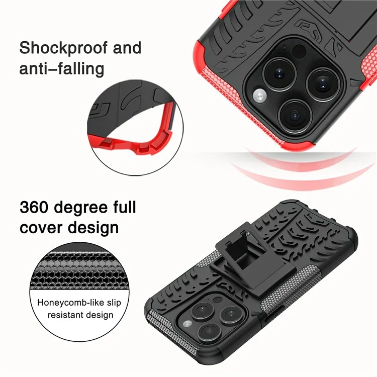 Bulk Purchasing For iPhone 14 Pro Max Case with Kickstand Tyre Pattern PC + TPU Phone Cover - Black