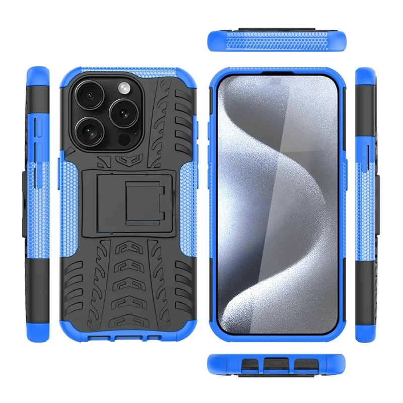 Bulk Purchasing For iPhone 14 Pro Case with Kickstand Tyre Pattern PC + TPU Phone Cover - Blue