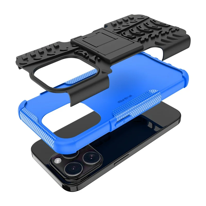 Bulk Purchasing For iPhone 14 Pro Case with Kickstand Tyre Pattern PC + TPU Phone Cover - Blue