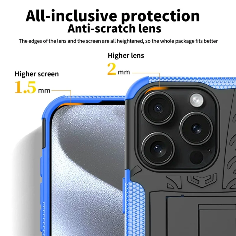 Bulk Purchasing For iPhone 14 Pro Case with Kickstand Tyre Pattern PC + TPU Phone Cover - Blue