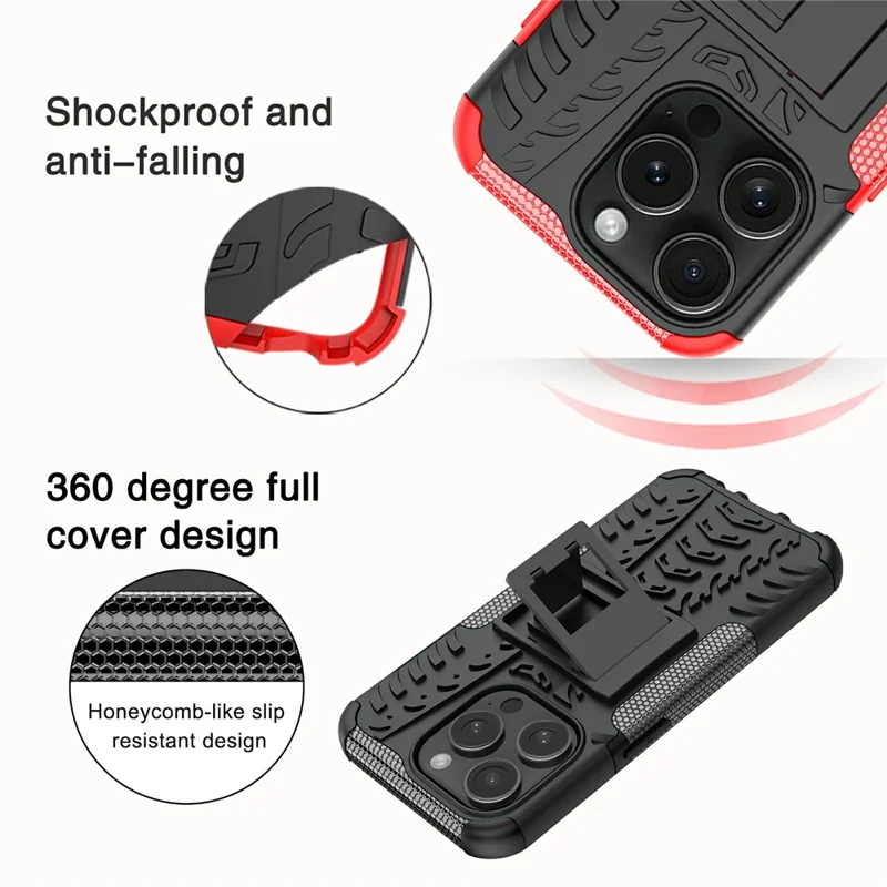 Bulk Purchasing For iPhone 14 Pro Case with Kickstand Tyre Pattern PC + TPU Phone Cover - Blue