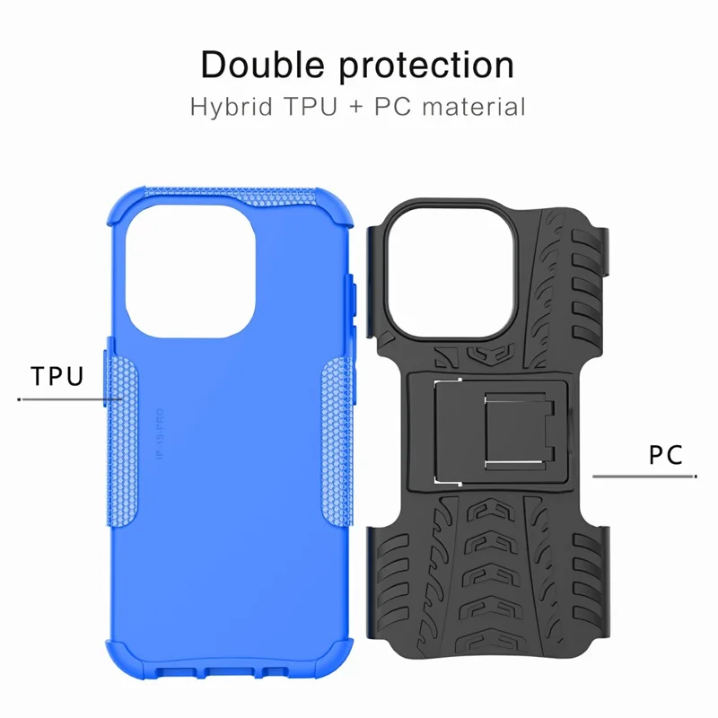 Bulk Purchasing For iPhone 14 Pro Case with Kickstand Tyre Pattern PC + TPU Phone Cover - Blue