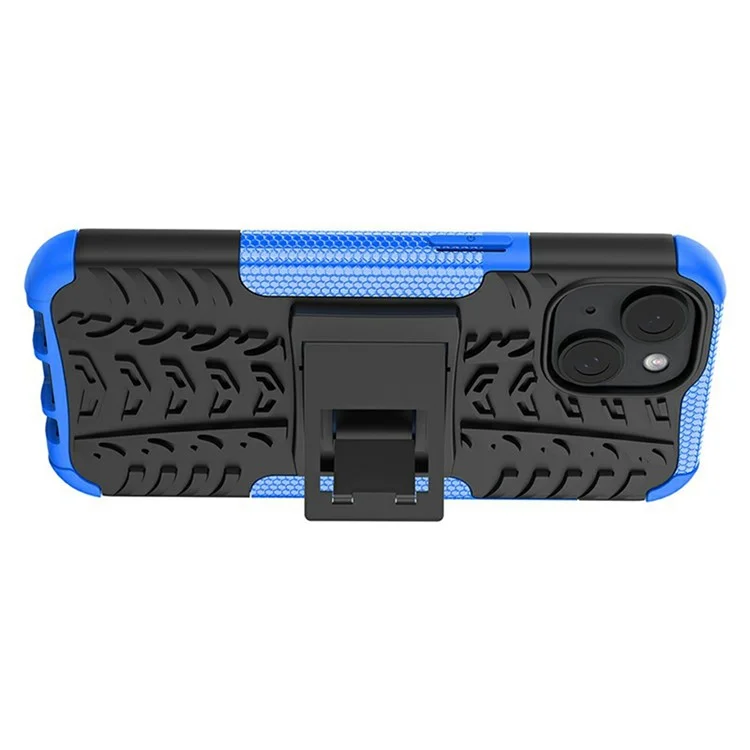 Bulk Purchasing For iPhone 14 Case with Kickstand Tyre Pattern PC + TPU Phone Cover - Blue