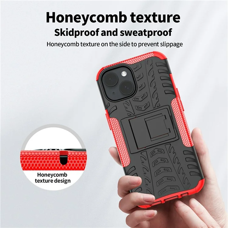 Bulk Purchasing For iPhone 14 Case with Kickstand Tyre Pattern PC + TPU Phone Cover - Blue