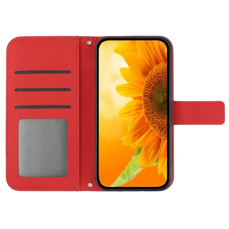 For TECNO Camon 40 Pro 4G Case Sunflower Imprint Leather Wallet Phone Cover with Wrist Strap - Red