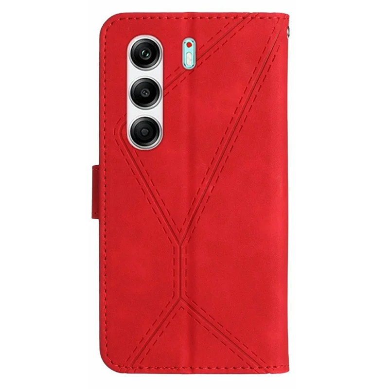 For TECNO Camon 40 Pro 4G Case Skin Touch Lines Imprinted PU Leather Flip Phone Cover - Red