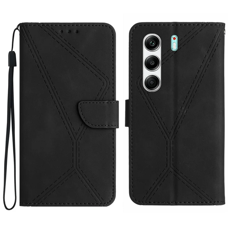 For TECNO Camon 40 Pro 4G Case Skin Touch Lines Imprinted PU Leather Flip Phone Cover - Black