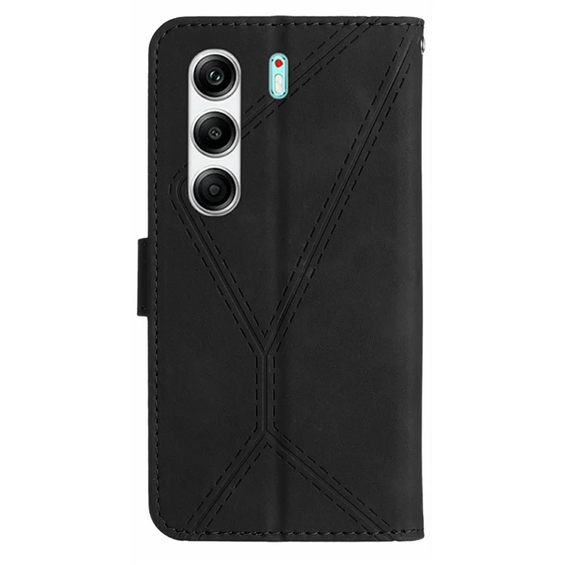 For TECNO Camon 40 Pro 4G Case Skin Touch Lines Imprinted PU Leather Flip Phone Cover - Black