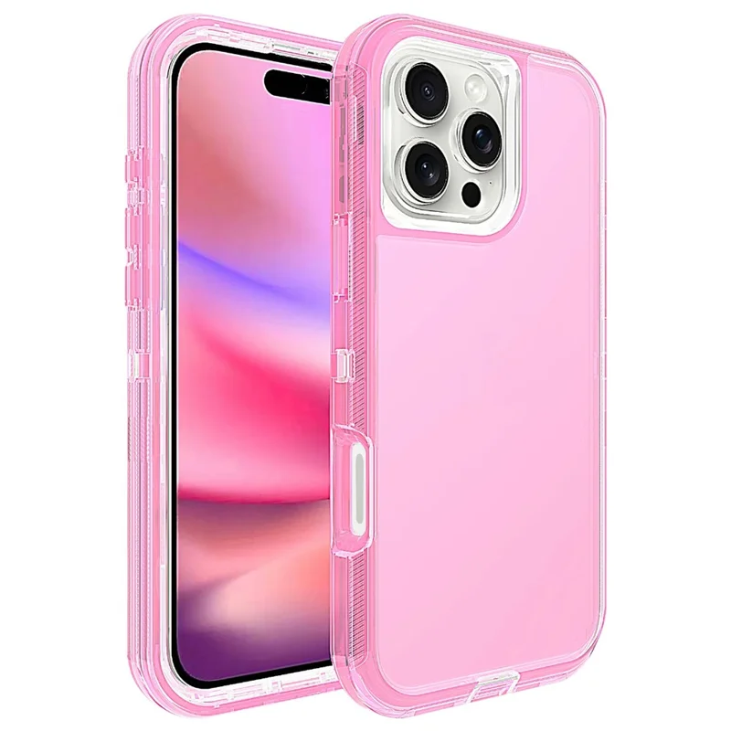 For iPhone 16 Pro Max Case 3 in 1 Detachable Shockproof TPU + PC Phone Back Cover - Transparent Red
