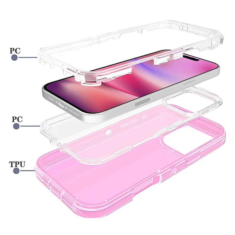 For iPhone 16 Pro Max Case 3 in 1 Detachable Shockproof TPU + PC Phone Back Cover - Transparent Red