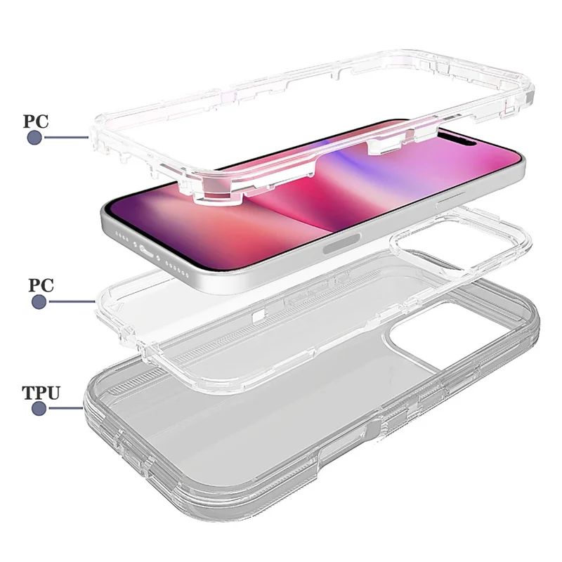 For iPhone 16 Pro Max Case 3 in 1 Detachable Shockproof TPU + PC Phone Back Cover - Transparent Grey
