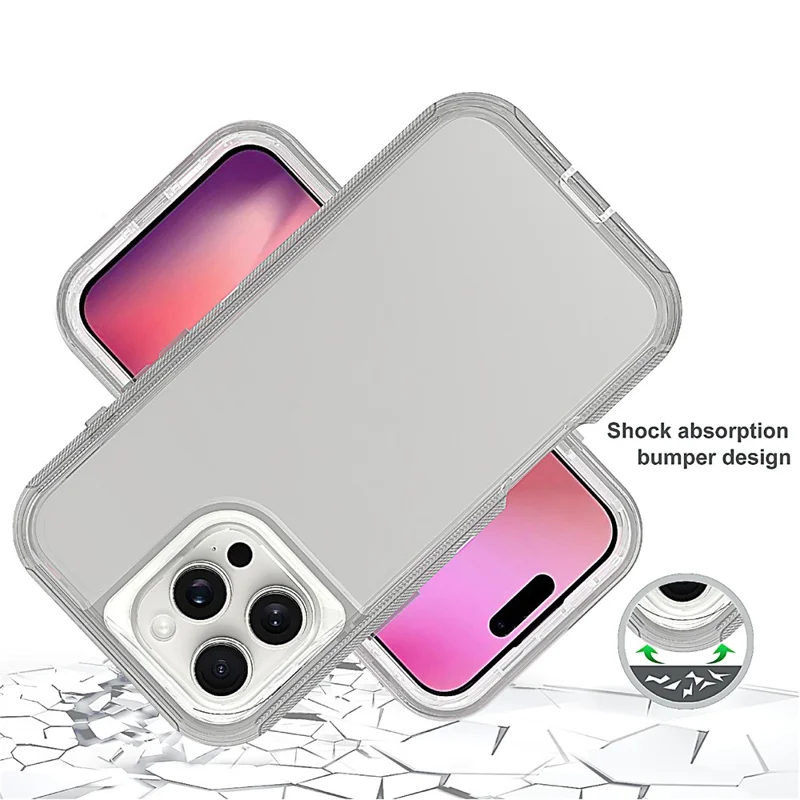 For iPhone 16 Pro Max Case 3 in 1 Detachable Shockproof TPU + PC Phone Back Cover - Transparent Grey