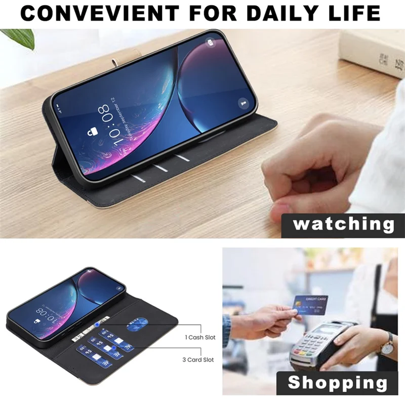 BINFEN COLOR BF36 For iPhone 16e Leather Case Floral Pattern Phone Cover RFID Blocking Wallet Stand - Black