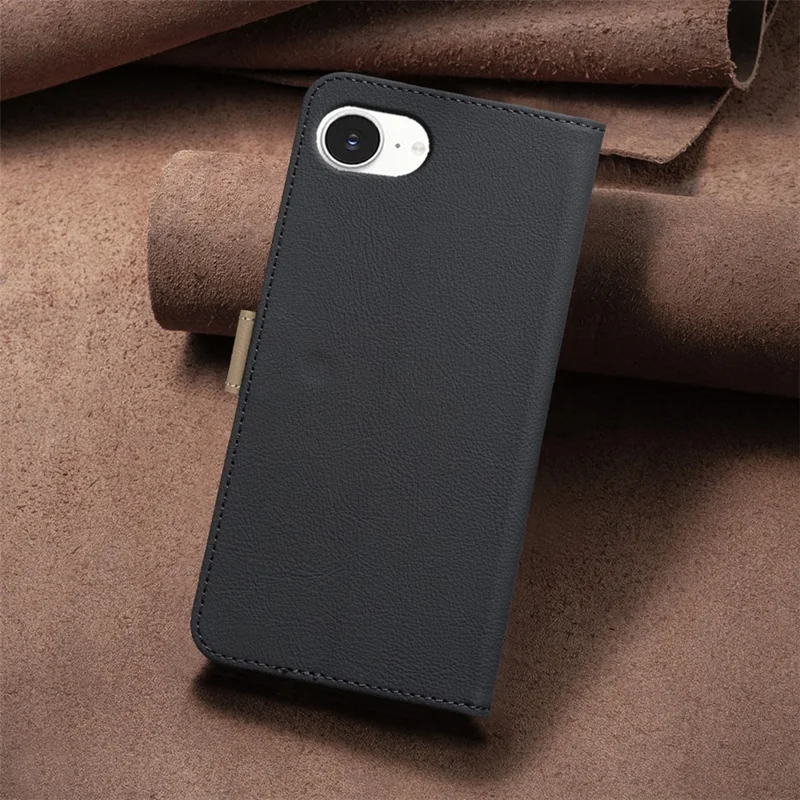 BINFEN COLOR BF36 For iPhone 16e Leather Case Floral Pattern Phone Cover RFID Blocking Wallet Stand - Black