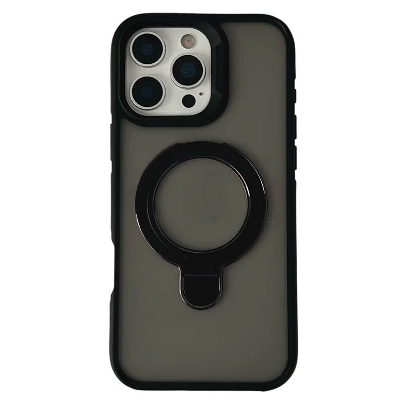 For iPhone 16 Pro Magnetic Case with Kickstand Dual-Color TPU + Acrylic Phone Back Cover - Black