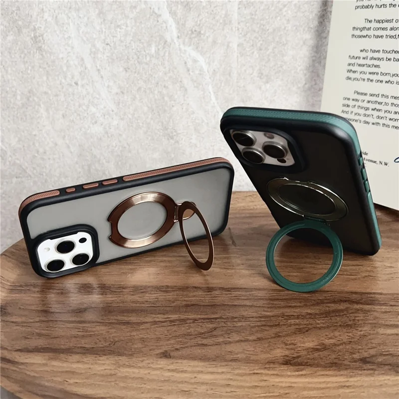 For iPhone 16 Pro Magnetic Case with Kickstand Dual-Color TPU + Acrylic Phone Back Cover - Black