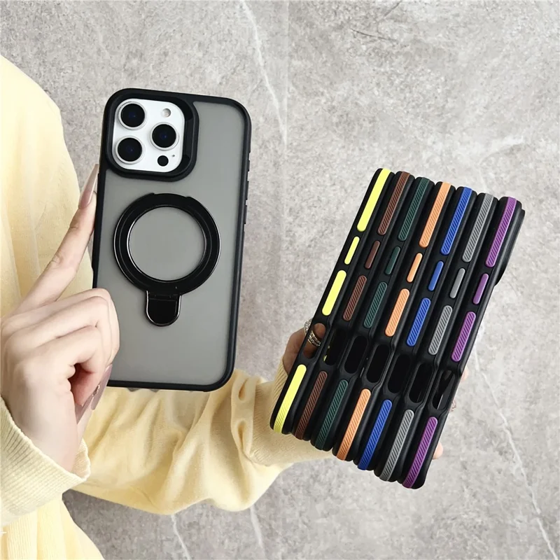 For iPhone 16 Pro Magnetic Case with Kickstand Dual-Color TPU + Acrylic Phone Back Cover - Black