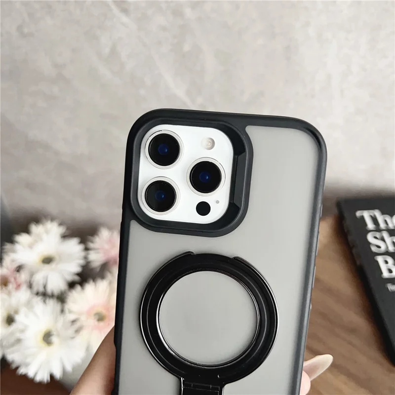 For iPhone 16 Pro Magnetic Case with Kickstand Dual-Color TPU + Acrylic Phone Back Cover - Black