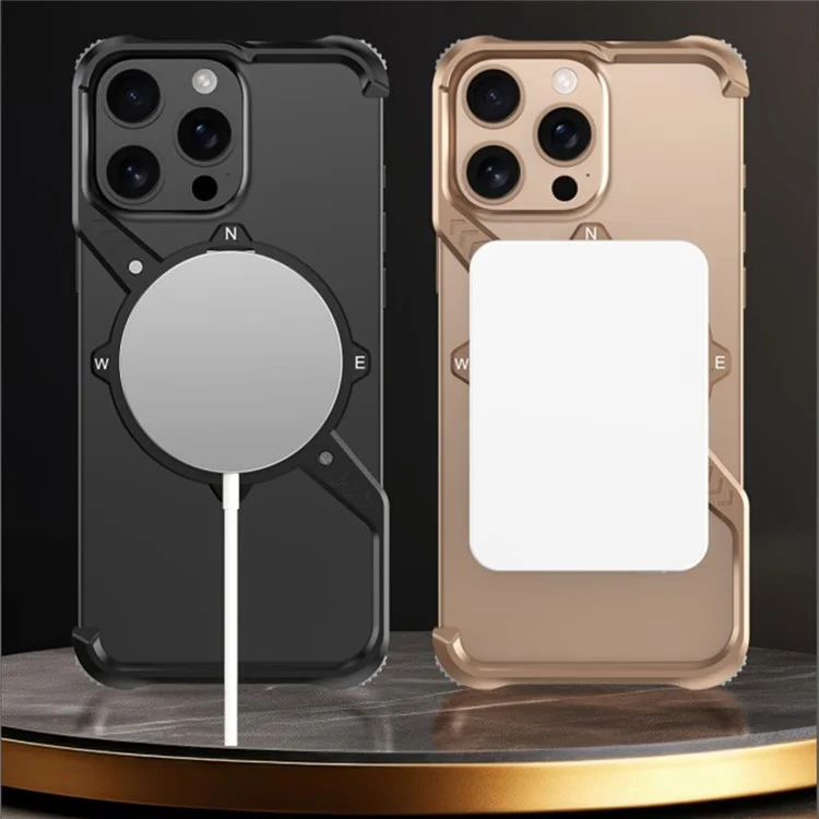 Coque Magnétique avec Support pour iPhone 14 Pro Max, Coussin d'Air aux Quatre Coins, Dissipation de Chaleur, Housse de Téléphone en Métal - Noir