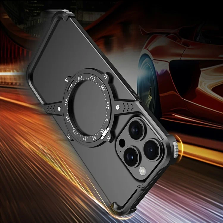 Coque Magnétique avec Support pour iPhone 14 Pro Max, Coussin d'Air aux Quatre Coins, Dissipation de Chaleur, Housse de Téléphone en Métal - Noir