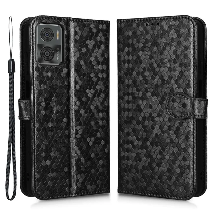 Cell Phone Cover For Motorola Moto E22i 4G / E22 4G Dot Pattern Imprinted Flip Wallet Case Magnetic PU Leather Stand Phone Shell with Strap - Black