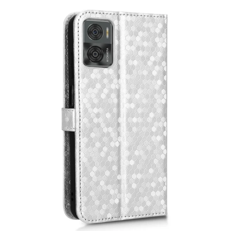 Cell Phone Cover For Motorola Moto E22i 4G / E22 4G Dot Pattern Imprinted Flip Wallet Case Magnetic PU Leather Stand Phone Shell with Strap - Silver
