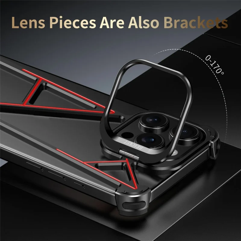 For iPhone 15 Pro Max Bumper Case Four Corner Airbag Kickstand Boardless A-Shape Metal Phone Cover - Black