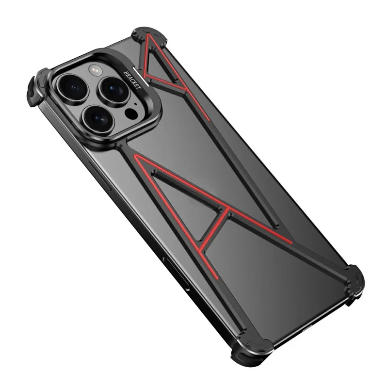 For iPhone 16 Pro Max Bumper Case Four Corner Airbag Kickstand Boardless A-Shape Metal Phone Cover - Black