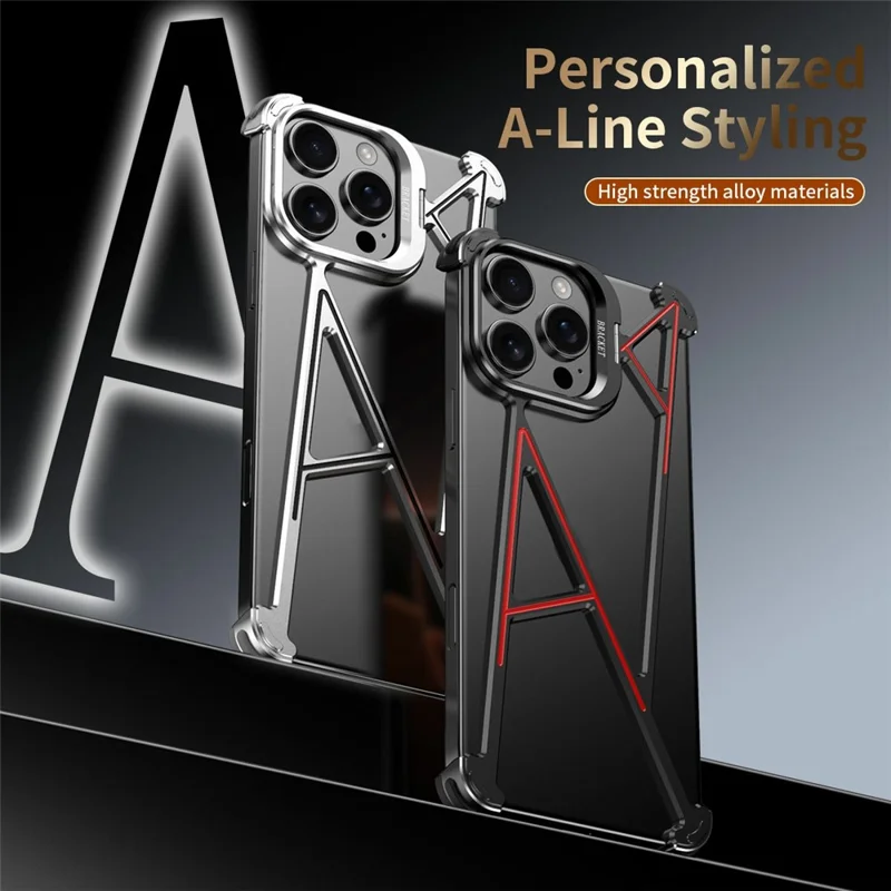 For iPhone 16 Pro Max Bumper Case Four Corner Airbag Kickstand Boardless A-Shape Metal Phone Cover - Black