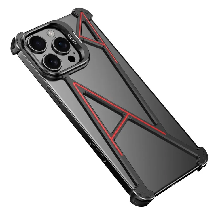 For iPhone 16 Pro Bumper Case Four Corner Airbag Kickstand Boardless A-Shape Metal Phone Cover - Black