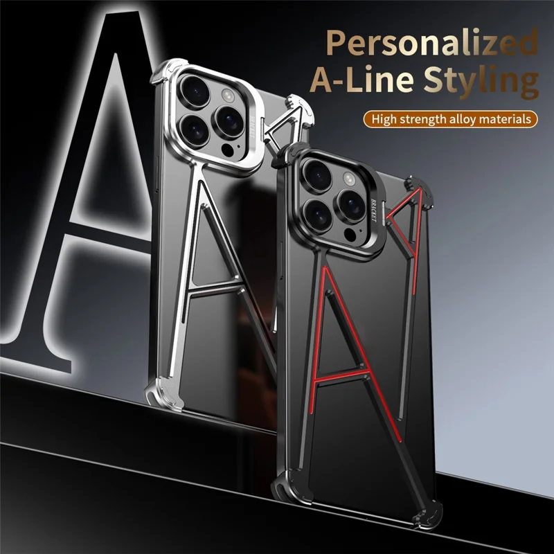 For iPhone 14 Pro Max Bumper Case Four Corner Airbag Kickstand Boardless A-Shape Metal Phone Cover - Black