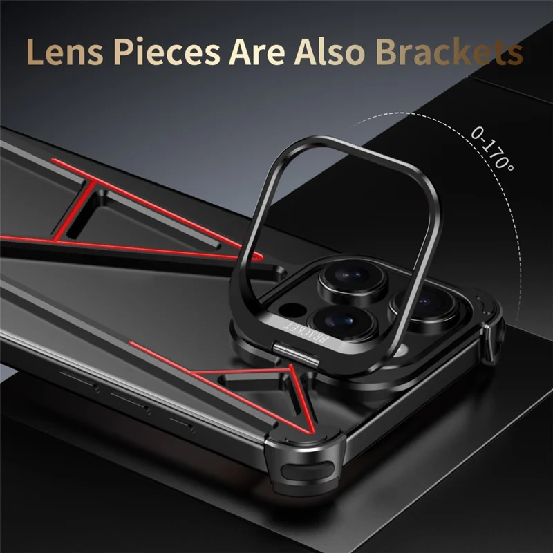 For iPhone 14 Pro Max Bumper Case Four Corner Airbag Kickstand Boardless A-Shape Metal Phone Cover - Black