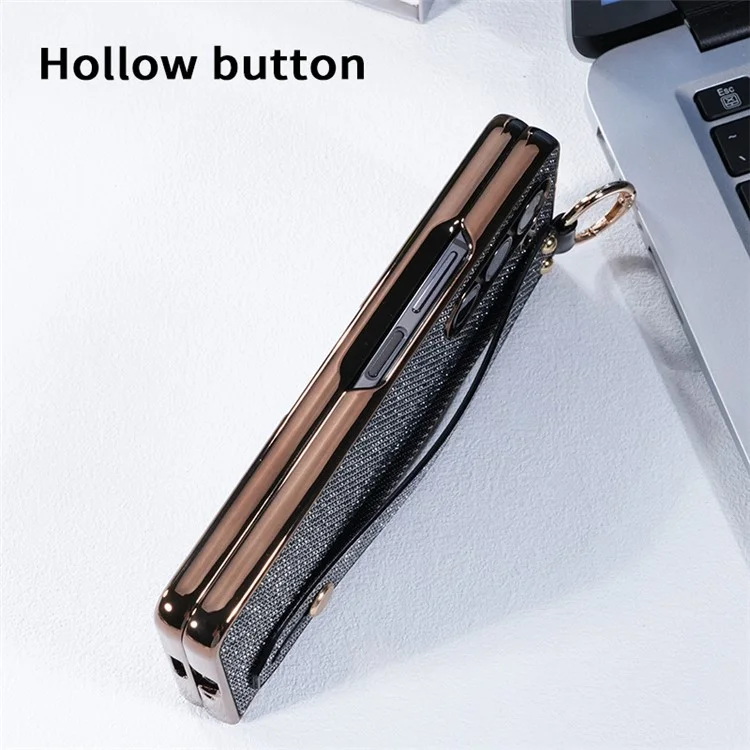 Étui pour Samsung Galaxy Z Fold6 5G Électropoli Paillettes PC Coque de Téléphone avec Film Écran Sangle Support Bague de Maintien - Noir