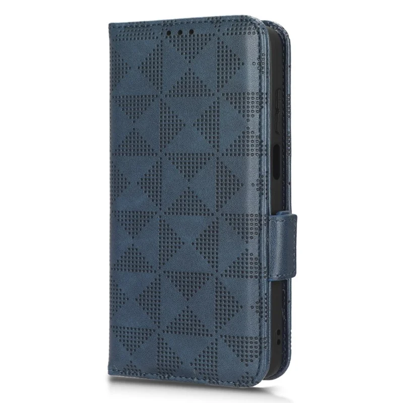 Para Motorola Moto E22i 4G / E22 4G Patrón de Triángulo Impreso Anti-drop Case de Teléfono de Cuero PU Soporte Magnética Magnética Cubierta Con Correa Para la Mano - Azul