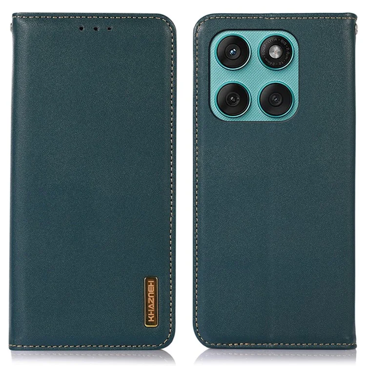 KHAZNEH Pour Motorola Edge 60 Fusion 5G Étui Portefeuille en Cuir de Vache Véritable Housse de Téléphone Texture Nappa - Vert