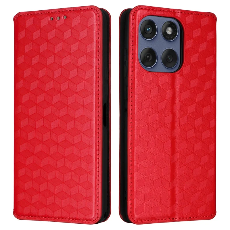 Custodia in Pelle per Motorola Edge 60 Fusion 5G Portafoglio con Motivo a Rombi - Rosso