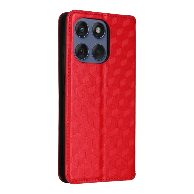 Custodia in Pelle per Motorola Edge 60 Fusion 5G Portafoglio con Motivo a Rombi - Rosso