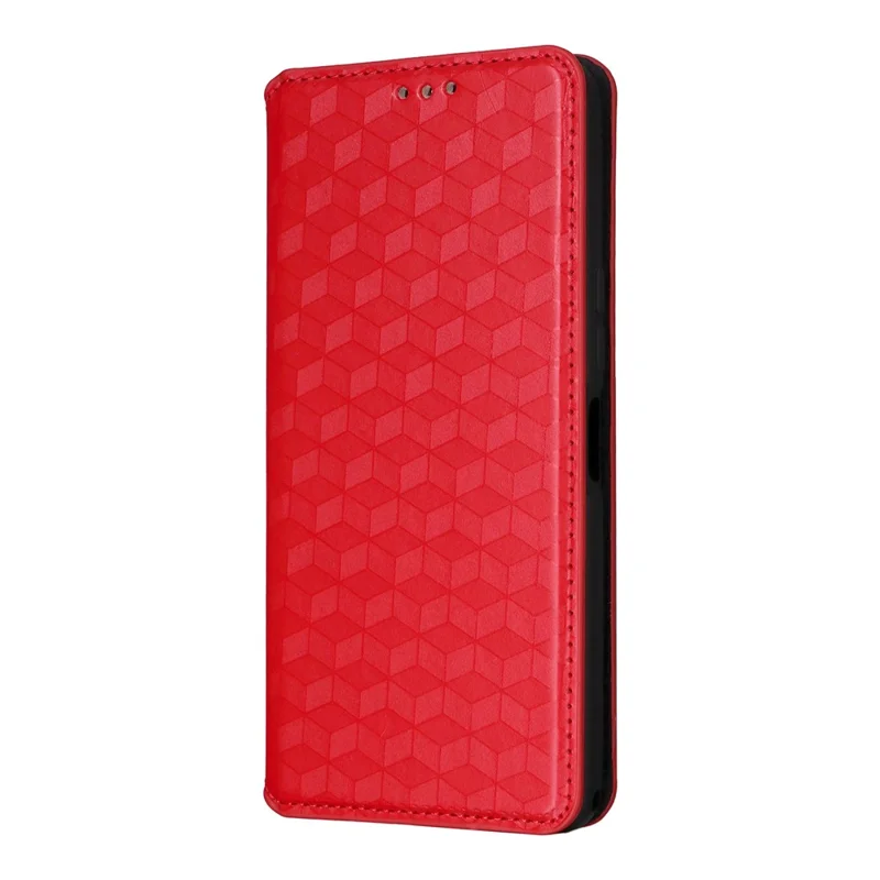 Custodia in Pelle per Motorola Edge 60 Fusion 5G Portafoglio con Motivo a Rombi - Rosso