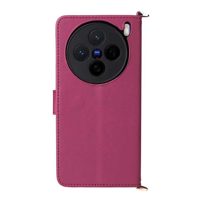 For vivo X200s 5G Stand Wallet Case with Shoulder  /  Wrist Strap Leather Phone Cover - Rose