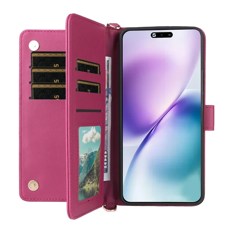 For vivo X200s 5G Stand Wallet Case with Shoulder  /  Wrist Strap Leather Phone Cover - Rose